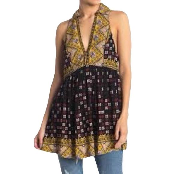 Free People Charlotte Mixed-Print Racerback Fit & Flare Tunic Dress in Size M - Picture 2 of 9